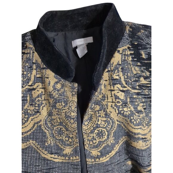 Chico’s Size 2 Long Tapestry Damask Jacket Coat Black Velvet Burnout - Picture 4 of 13